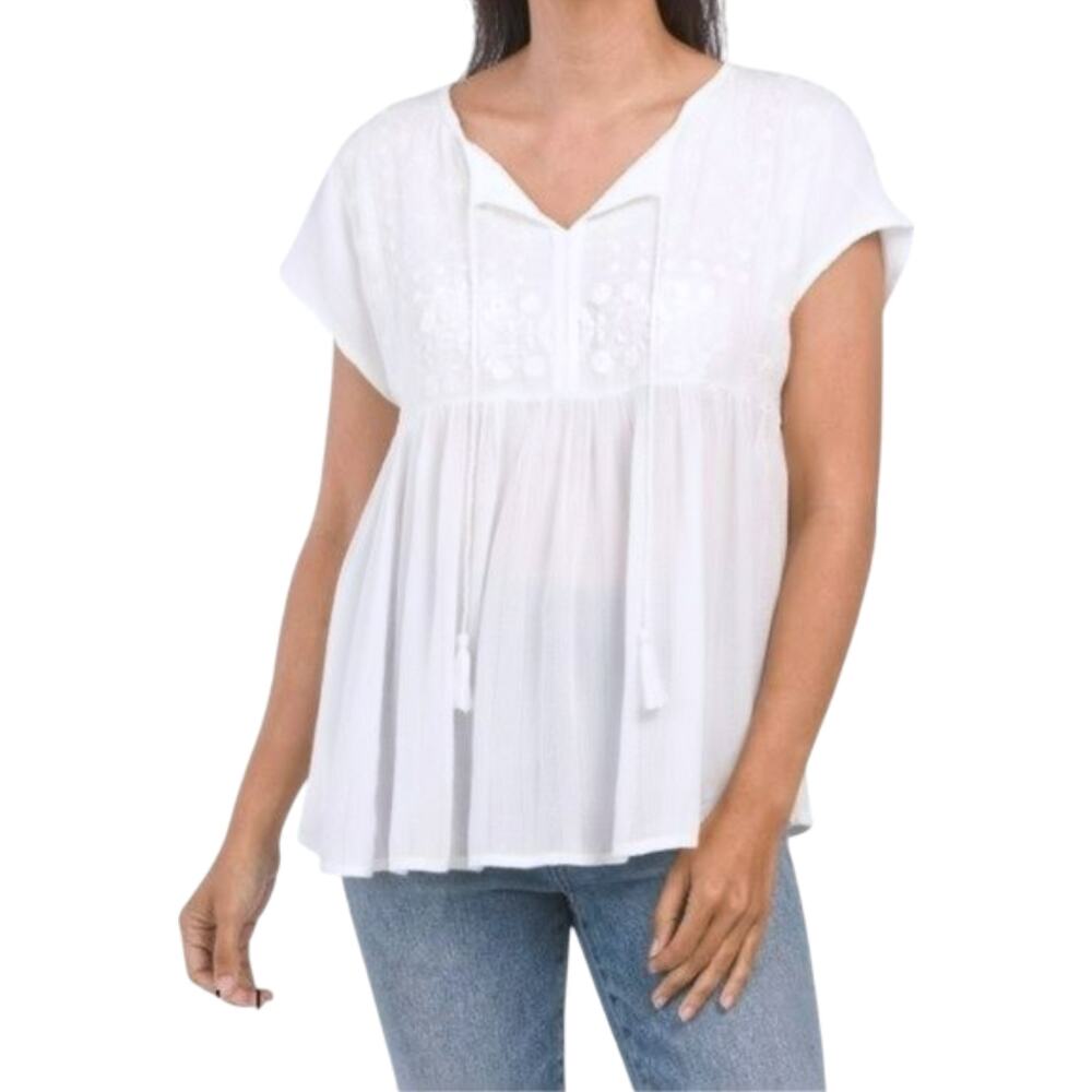 MWT Rachel Roy Embroidered Yoke Metallic Accent Lightweight Tunic Top Blouse - Picture 1 of 6